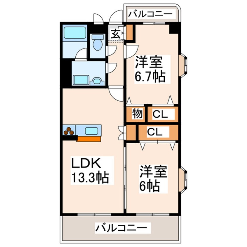 間取図 産交バス（熊本市周辺）/一本木 徒歩6分 2階 築19年