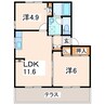 熊本バス/東野3丁目 徒歩6分 1階 築29年 2LDKの間取り