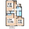 グランシャリオ山ノ神 2LDKの間取り