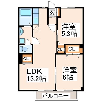 間取図 産交バス（熊本市）/長嶺四ツ角 徒歩6分 1階 築33年