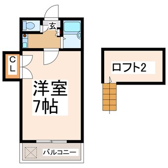 間取図 熊本市営バス/鉄砲塚 徒歩2分 2階 築34年