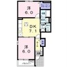 プラシード片島 2DKの間取り