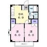 クレール藤原 2DKの間取り
