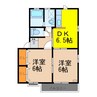 コーポミストラルⅢ 2DKの間取り