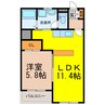 ロワイヤル御幸２号棟 1LDKの間取り