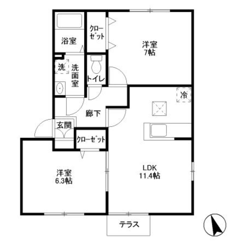 間取図 Ｄ’フレアタウン長宮 Ⅲ