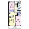 エトワール城東 2LDKの間取り