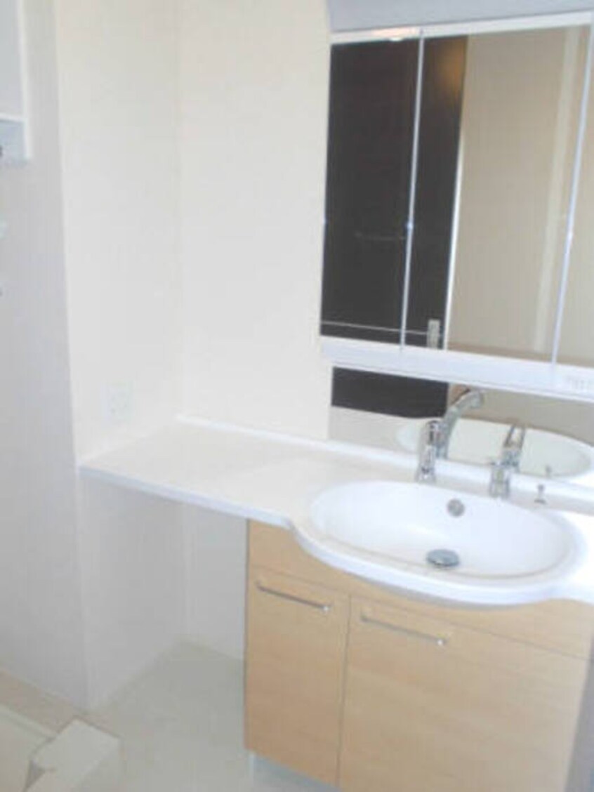 三面鏡・整理棚付きカウンター洗面台 パステルコート