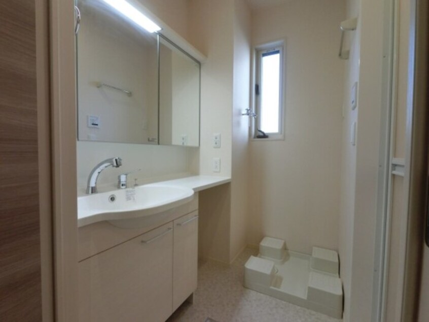 三面鏡（整理棚付き）洗髪洗面化粧台と洗濯機置き場 イーストコート Ｂ