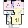 ライジング　サン　クレール　Ⅱ 2LDKの間取り