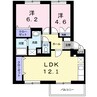 ニューエルディム小田 2LDKの間取り