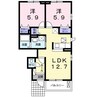 クラール元山Ｋ 2LDKの間取り