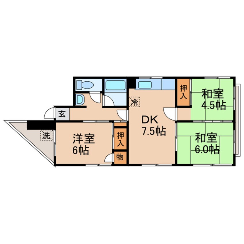 間取図 高松琴平電気鉄道<ことでん琴平線>/片原町駅 徒歩6分 3階 築51年