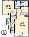 モデスティ木太 1LDKの間取り