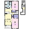 プレッソ太田Ⅲ 2LDKの間取り