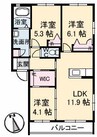 グランマスト1 B棟 3LDKの間取り