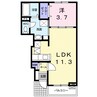 アミックスⅡＣ 1LDKの間取り
