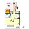 オネスト上林 B棟 1LDKの間取り