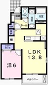 ウエルホワイト・アグリＢ 1LDKの間取り