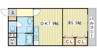 ジェルメ城陽 1DKの間取り