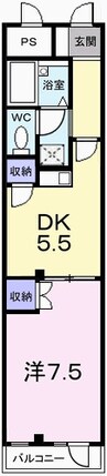 メゾンソレイユ 1DKの間取り