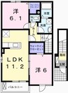 タウンハウスＲ 2LDKの間取り
