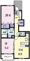 カトレーヴⅢ 2DKの間取り
