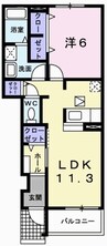 プラシードⅡ 1LDKの間取り