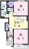 ノース　カレントⅤ 2DKの間取り