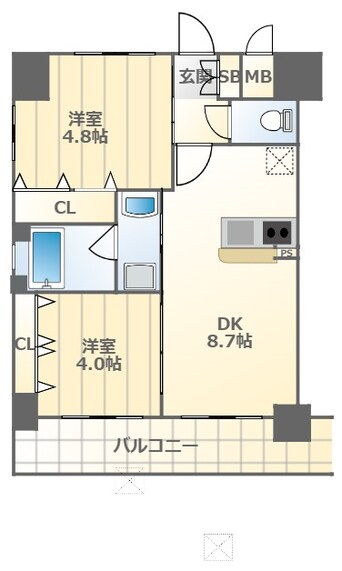 間取図 大阪メトロ御堂筋線/大国町駅 徒歩6分 9階 築11年