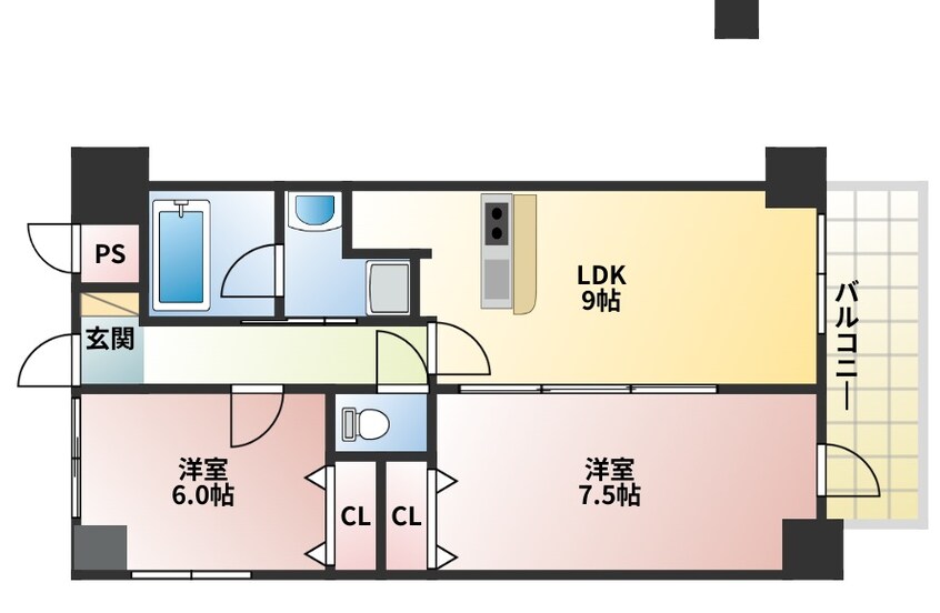 間取図 大阪メトロ御堂筋線/大国町駅 徒歩6分 8階 築17年