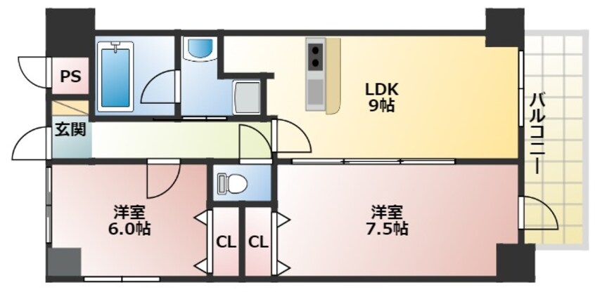 間取図 大阪メトロ御堂筋線/大国町駅 徒歩6分 8階 築17年