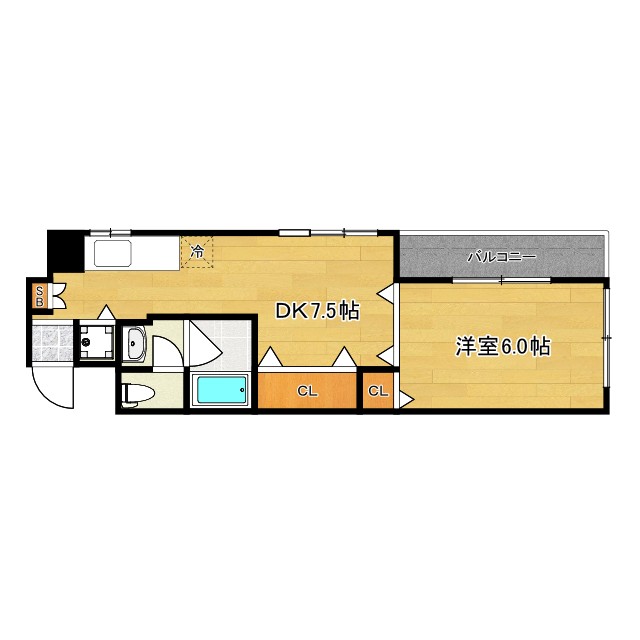 大阪環状線/弁天町駅 徒歩5分 2階 築29年 1DKの間取り