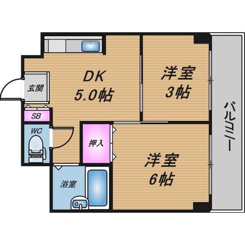 間取図 大阪環状線/弁天町駅 徒歩5分 2階 築37年