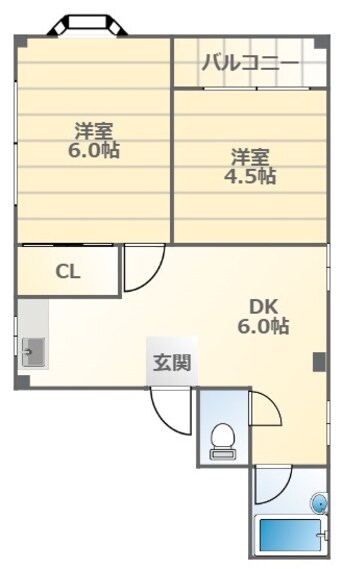 間取図 大阪メトロ御堂筋線/大国町駅 徒歩8分 5階 築35年