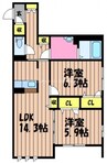 シエルクレール　B棟 2LDKの間取り