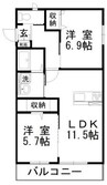 ウインド・シャルールⅡ 2LDKの間取り