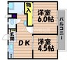 高見ハイツB 2DKの間取り