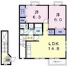サンガーデンＡ 2LDKの間取り