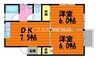 花の街ハイツＣ 2DKの間取り