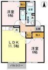 セジュール吉備路 2LDKの間取り