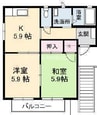 コスモタウン　C棟 2DKの間取り