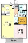 クレイドル浜町 1LDKの間取り
