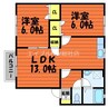 グランシャリオ　C棟 2LDKの間取り
