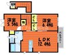 サンホーム老松　Ａ棟 2LDKの間取り