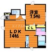 エクセランK　C棟 1LDKの間取り