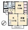 ディアス塩津　B棟 2Kの間取り