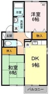 ME福島　B棟 2DKの間取り