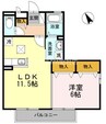 オランジュ　Ｂ棟 1LDKの間取り