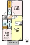 サントピア井尻野 2LDKの間取り